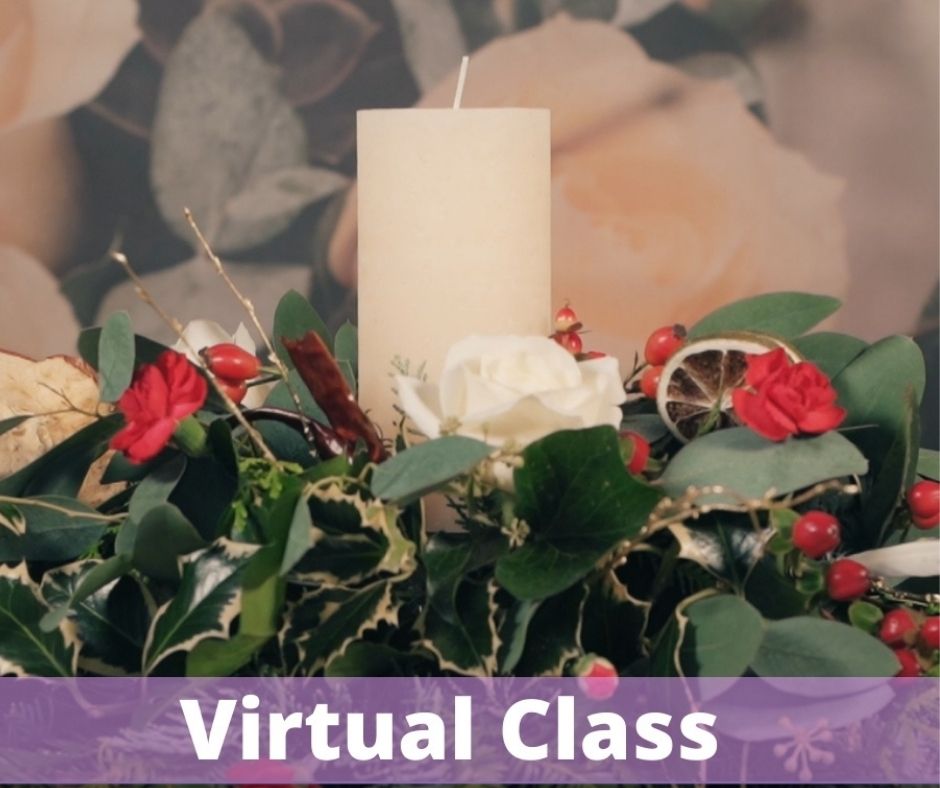Christmas Table Candle Arrangement Virtual Flower School Class with DIY Kit
